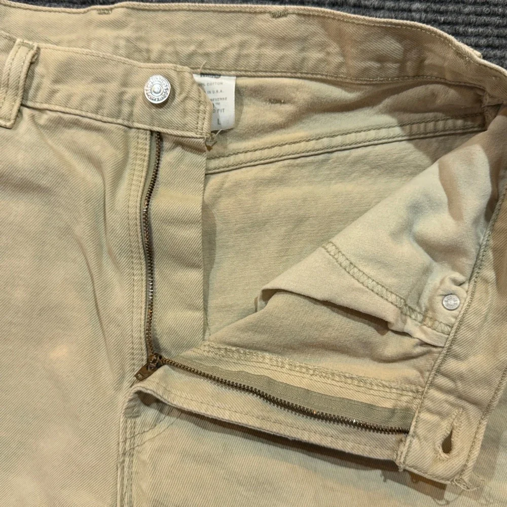 Vintage USA Made Levi's 550 Relaxed Fit Denim Shorts W38 Blank Tab Stone Khaki